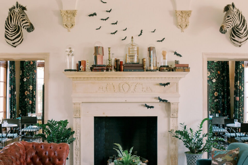paper bats for halloween decor on mantle 