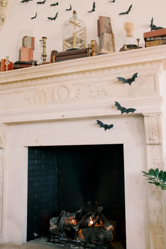 paper bats decor on mansion for elegant halloween 